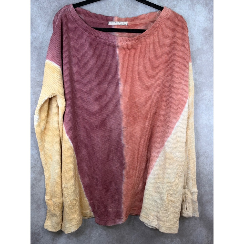 Free People We The Free Thermal Top Women XL Multi Colorblock Waffle Knit Shirt